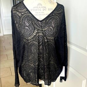 NWT Sympli reversible, Black Lace Cinch long sleeve Blouse size 8